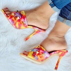 Women's Multi‎ Color Roman Stud Quilted Slide High Heel Sandals